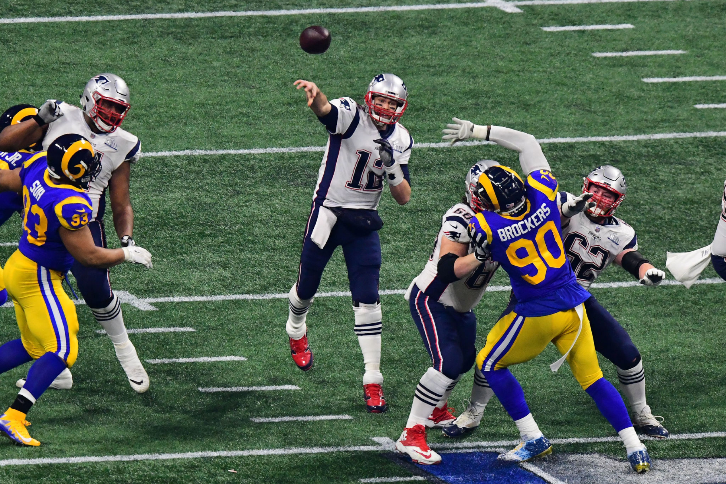Tom Brady passes during the New England Patriots' win over the Los Angeles Rams in Super Bowl LIII on Feb. 3, 2019.