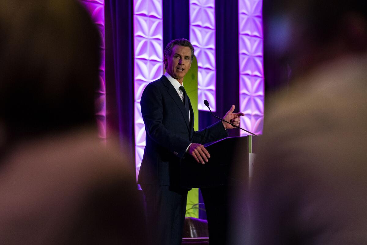 Gov. Gavin Newsom speaks to the Education Commission of the States at the JW Marriott in Washington on July 13. 
