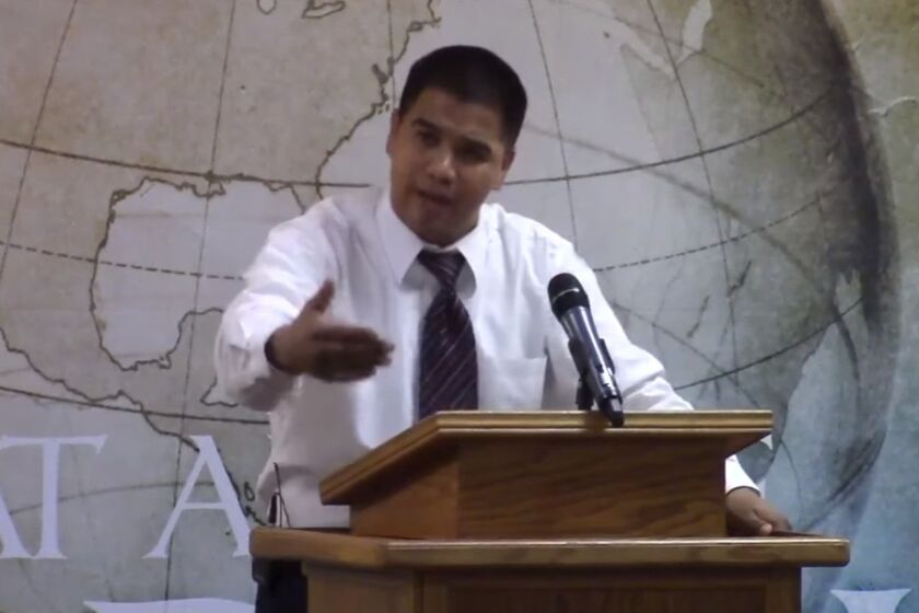 Pastor Roger Jimenez of Verity Baptist Church delivers a sermon.
