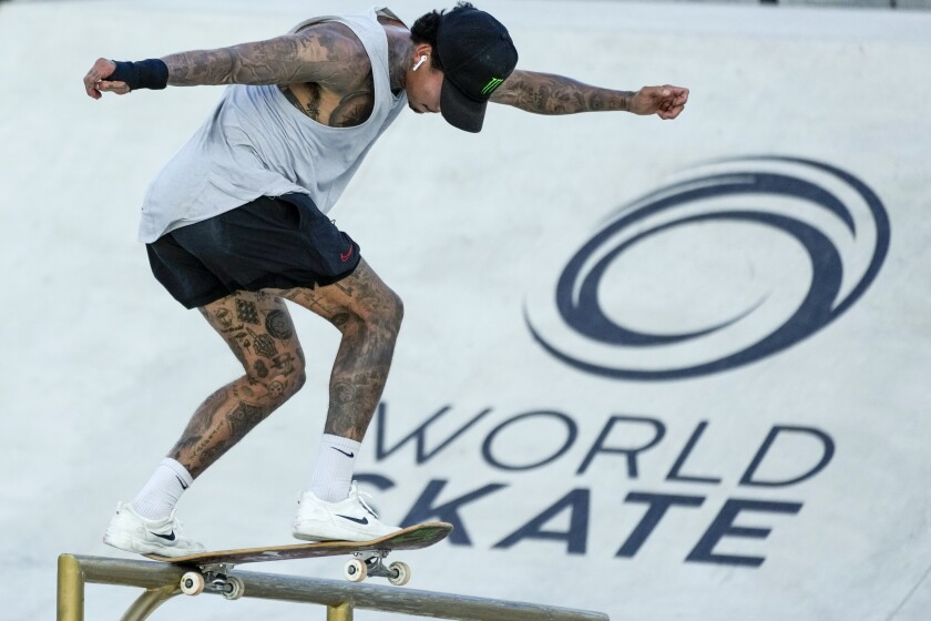 Nyjah Huston competes in the Street Skateboarding World Championships