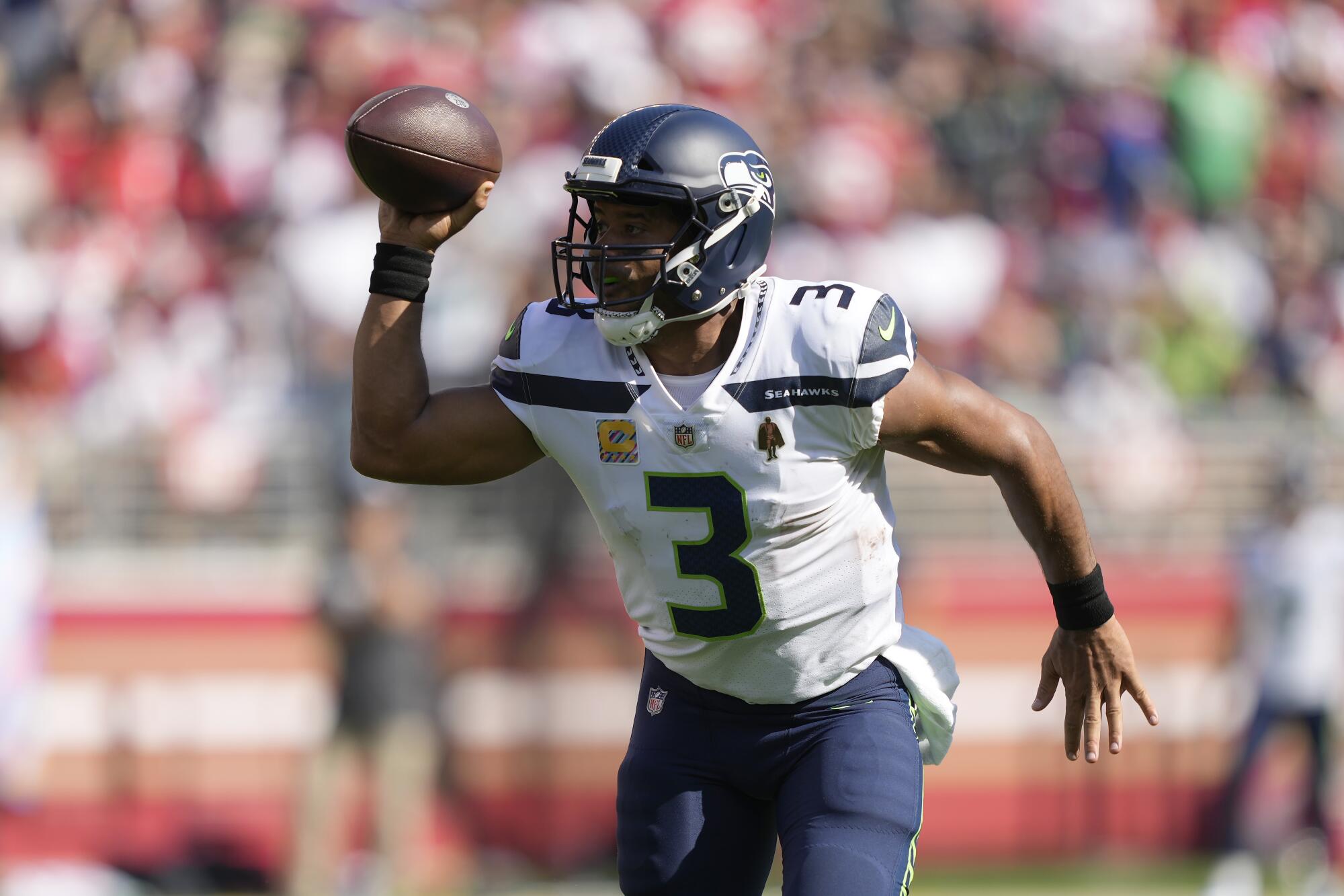 Seattle Seahawks quarterback Russell Wilson against the San Francisco 49ers.