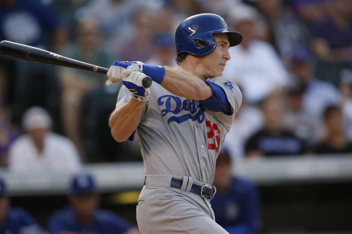 Dodgers second baseman Chase Utley bats against Colorado on Sept. 27.