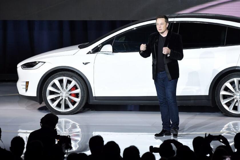 Tesla Motors Inc. Chief Executive Elon Musk introduces the Model X sport utility vehicle in Fremont, Calif., in 2015.