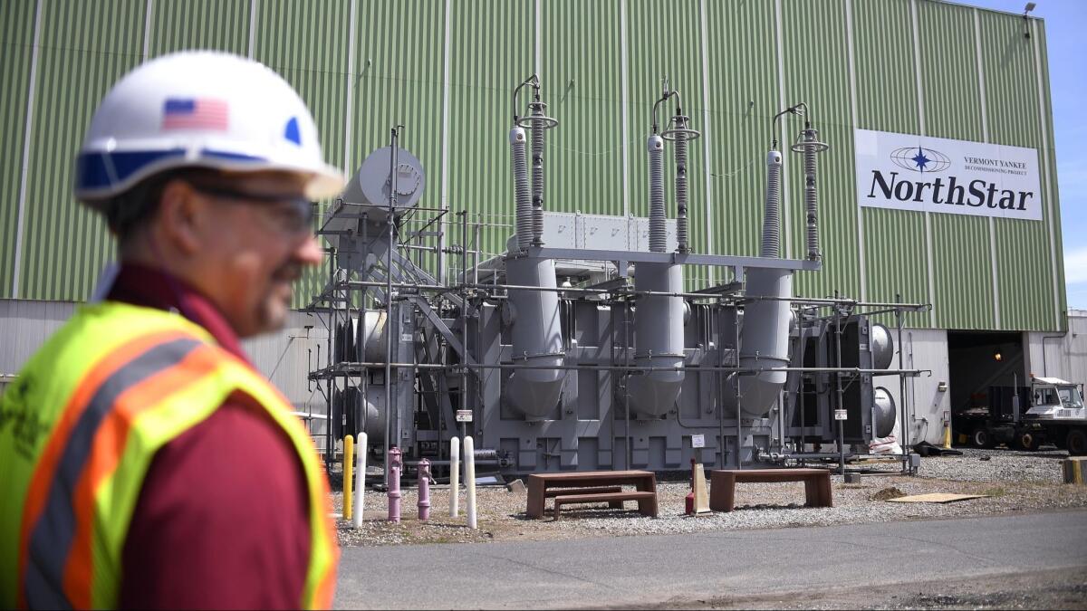 The main transformer, no longer in service, at Vermont Yankee Nuclear Power Station in Vernon, Vt.