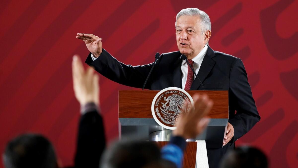 Mexican President Andres Manuel Lopez Obrador speaks during his morning news conference at the National Palace in Mexico City on June 3, 2019.