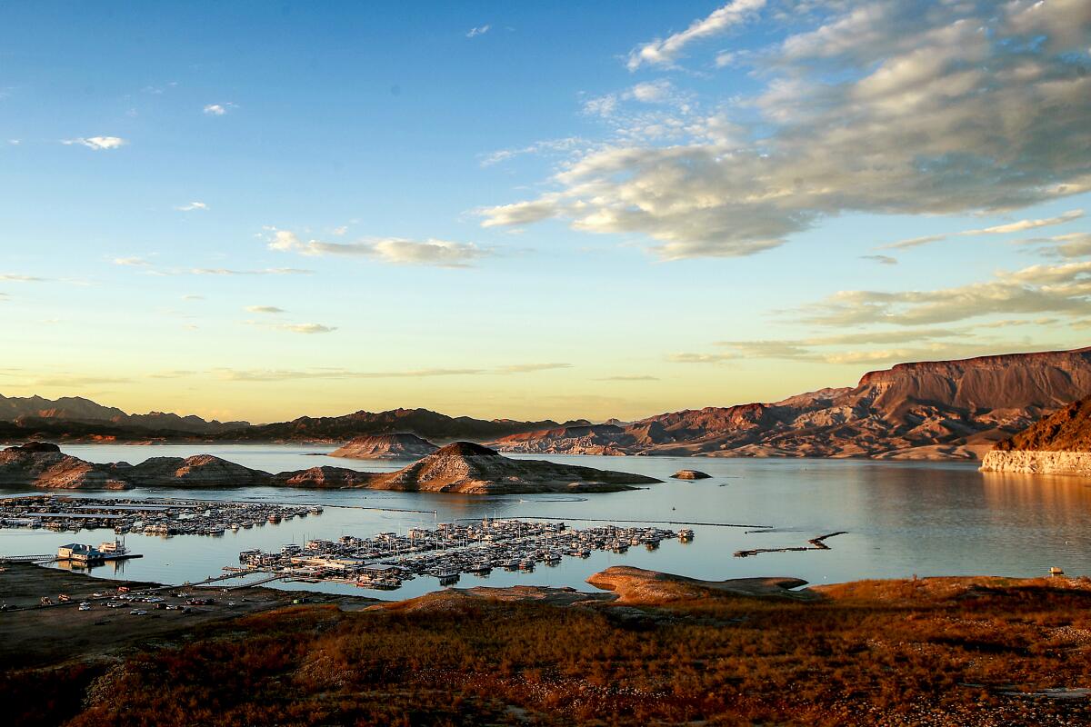 Water levels have been falling at Lake Mead, seen in June.