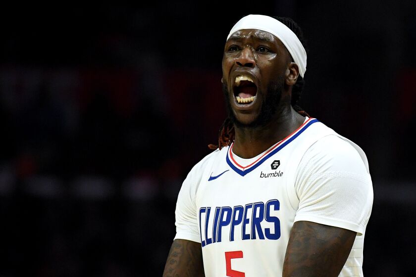 LOS ANGELES, CALIFORNIA - DECEMBER 17: Montrezl Harrell #5 of the LA Clippers calls for the ball during the first half against the Phoenix Suns at Staples Center on December 17, 2019 in Los Angeles, California. (Photo by Harry How/Getty Images)