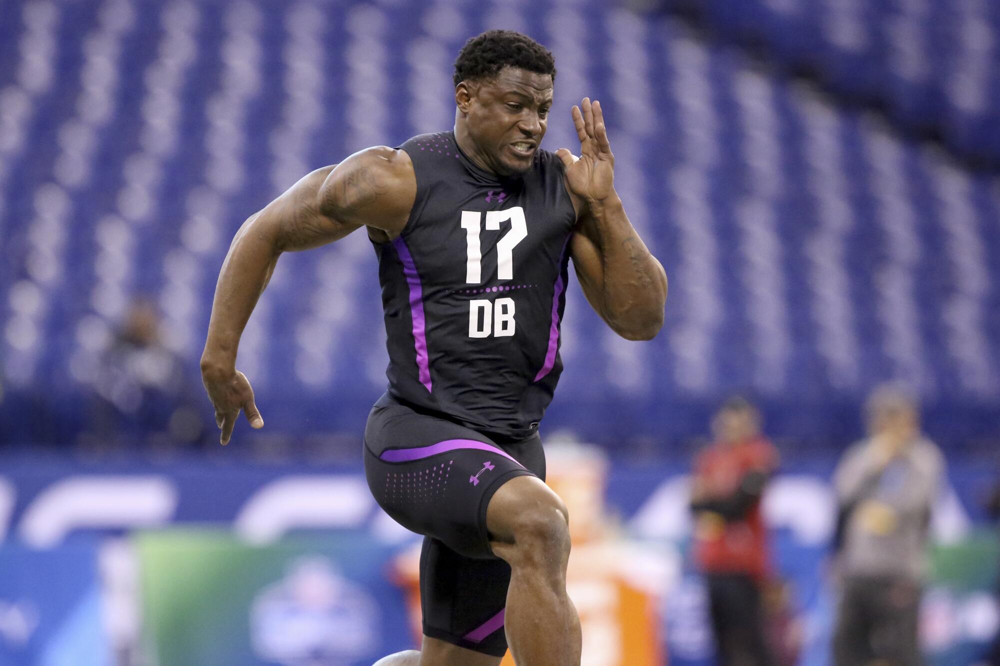 J.C. Jackson runs the 40-yard dash at the 2018 NFL Scouting Combine.