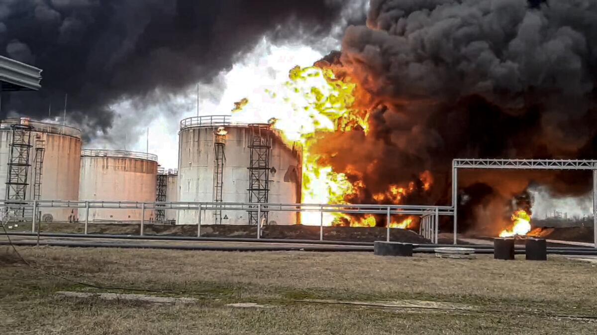 Fire at an oil depot in Belgorod, Russia.