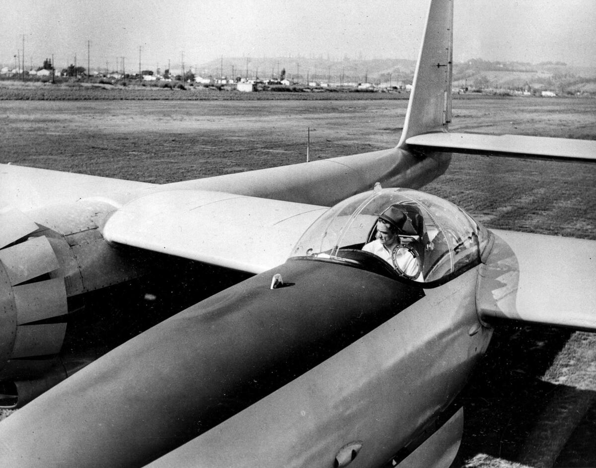 July 7, 1946: Howard Hughes sits in the cockpit of his new XF-11 plane, which was built in conjunction with the U.S. Army Air Forces and designed especially for photo reconnaissance work.