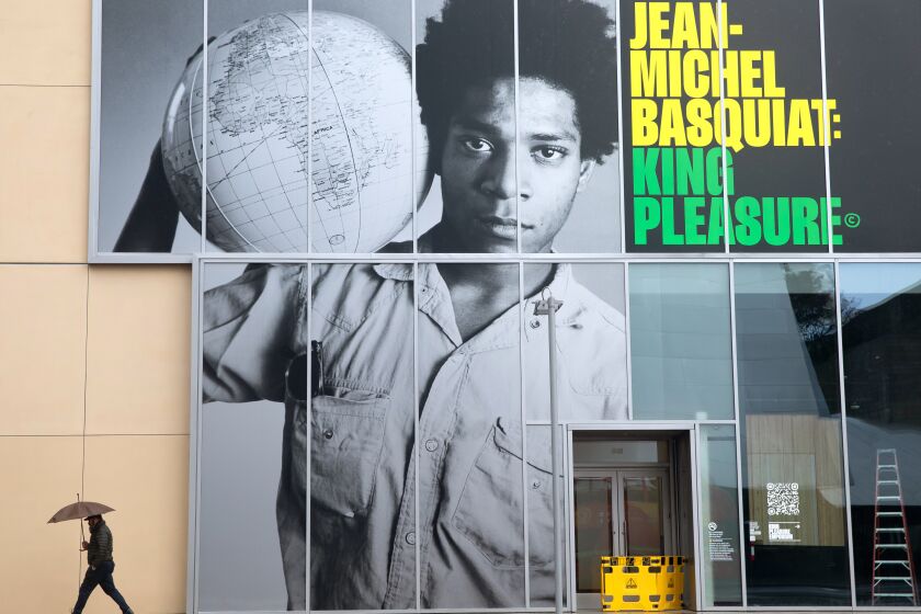 LOS ANGELES-CA-MARCH 22, 2023: "Jean-Michel Basquiat: King Pleasure" an ambitious exhibition, produced by the artist's sisters Lisane Basquiat and Jeanine Heriveaux, will open at The Grand LA in downtown Los Angeles on March 31. (Christina House / Los Angeles Times)