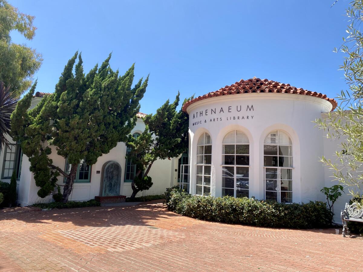 The Athenaeum Music & Arts Library building is in the Spanish Revival style popular in 1920s La Jolla.