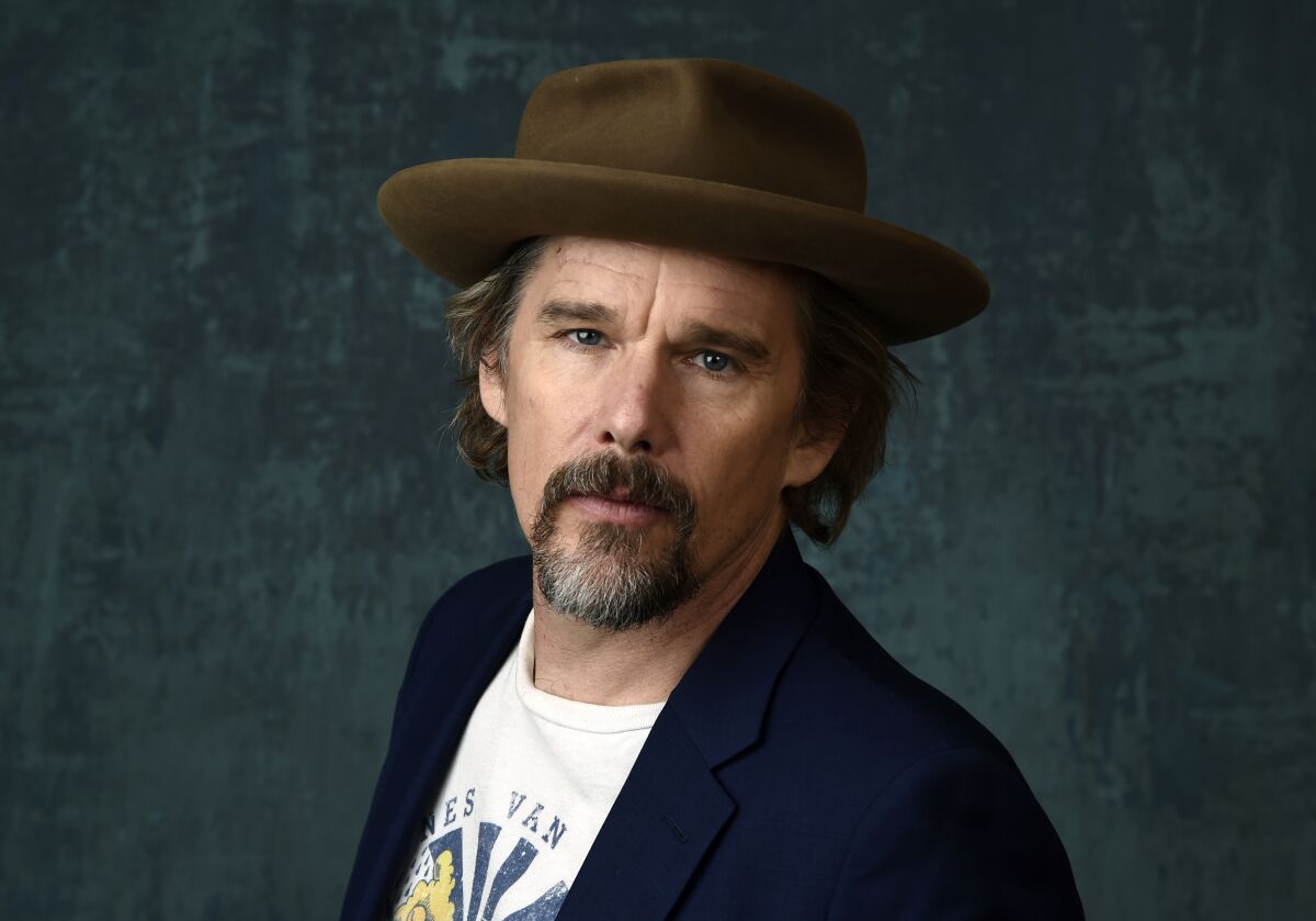 FILE - Ethan Hawke poses for a portrait during the 2020 Winter Television Critics Association Press Tour in Pasadena, Calif., on Jan. 13, 2020. In an audiobook commissioned by the 92nd Street Y in Manhattan and airing online Oct. 19-29 Hawke inhabits the aging Rev. John Ames of Marilynne Robinson's acclaimed novel “Gilead.” (AP Photo/Chris Pizzello, File)