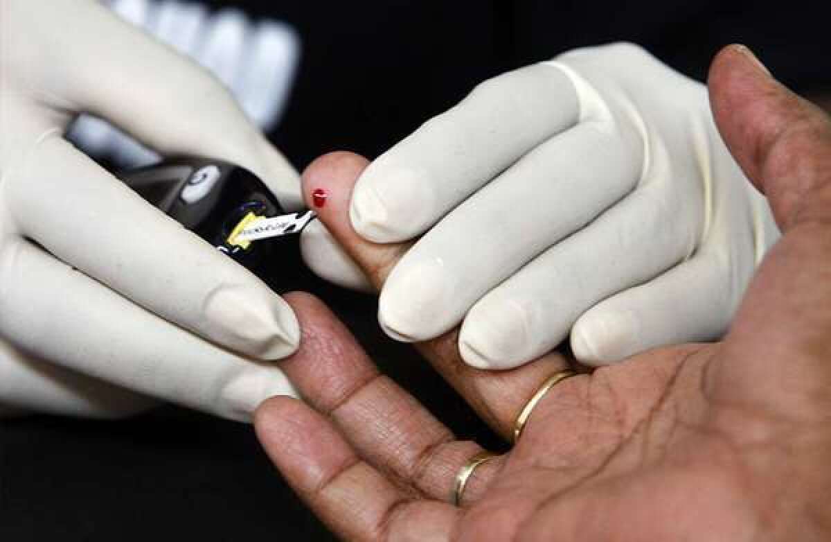 A man receives diabetes screening in Los Angeles. The U.S. Centers for Disease Control has reported that between 1995 and 2010, diabetes rates increased 50% or more in 42 states, and 100% or more in 18 states.