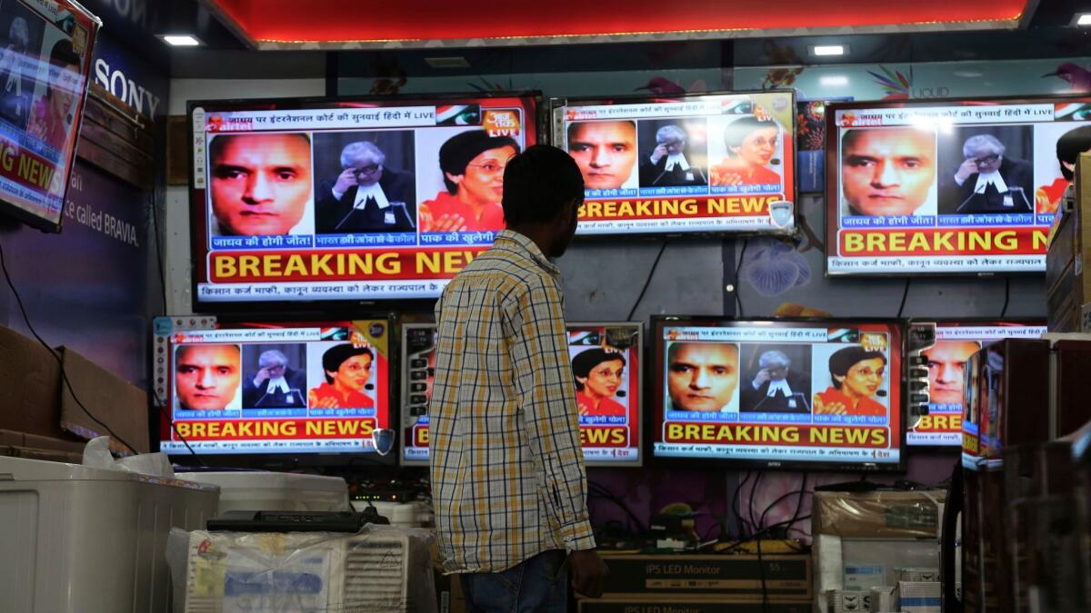 Indian news channels carried live coverage of the International Court of Justice hearing in the case of retired naval officer Kulbhushan Jadhav.