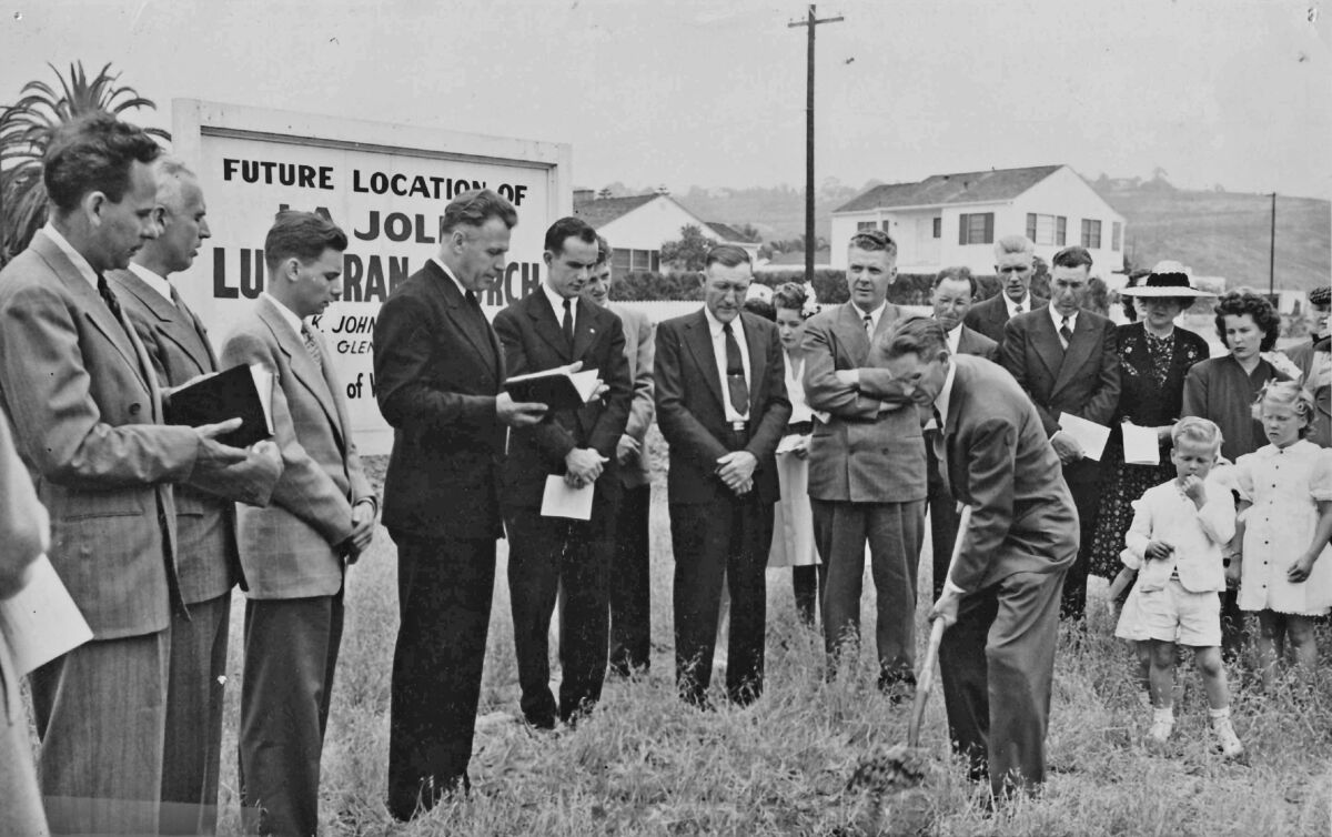 Then-pastor Leonard Johnson reads a blessing during the groundbreaking for La Jolla Lutheran Church's current location in 1947.