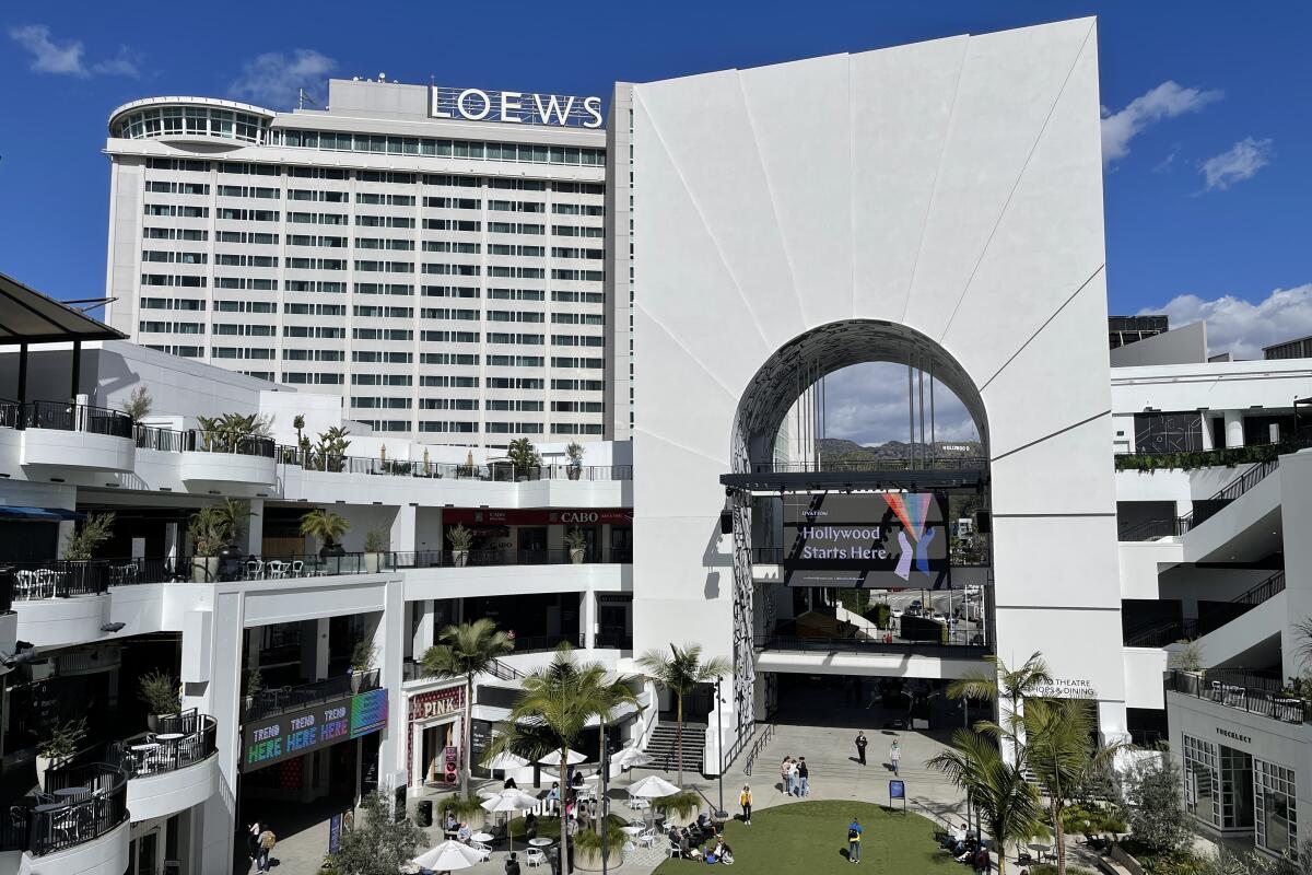 View of the Hollywood sign from the Ovation Hollywood shopping center