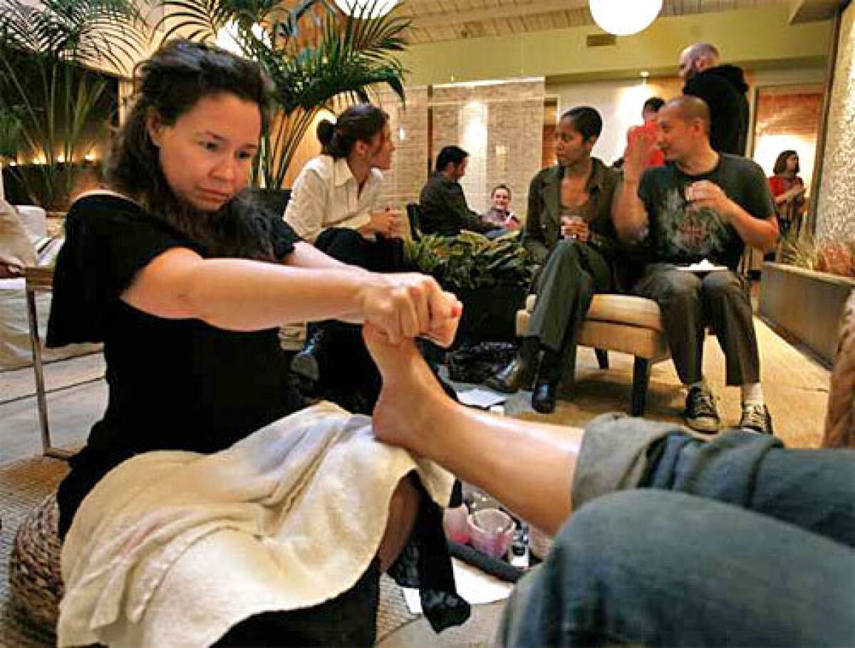 Foot rubs, drinks and hors douevres make Happy Hour Friday at Dtox, an Atwater Village day spa, the place to unwind at weeks end.