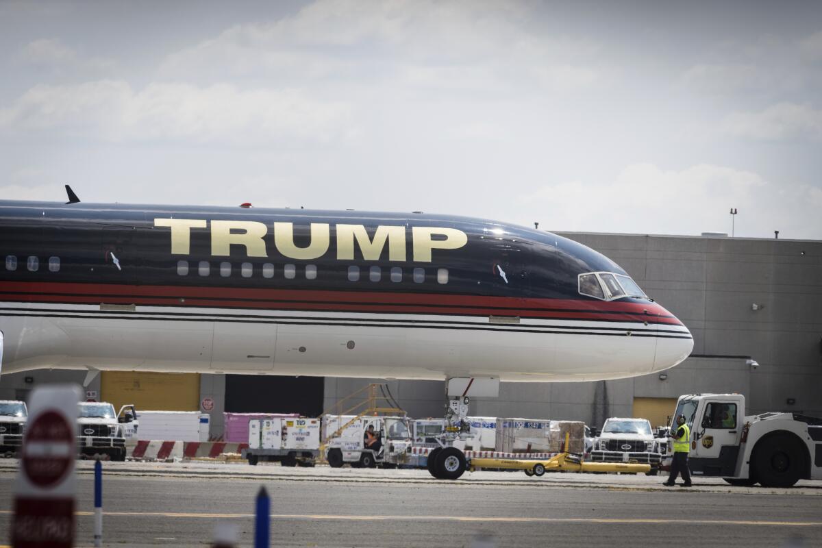 Former President Trump's plane, shown in 2023.