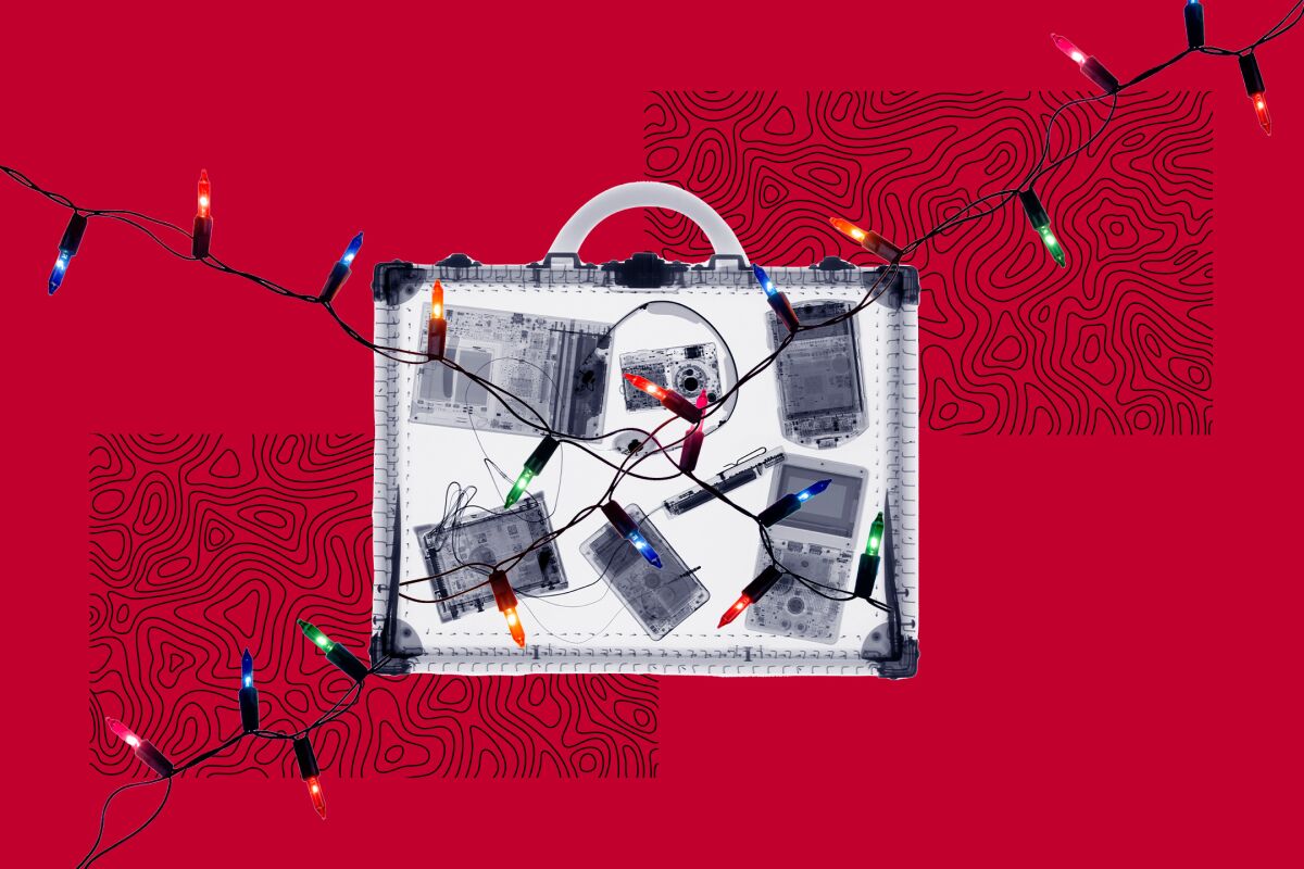 Illustration of suitcase with Christmas lights