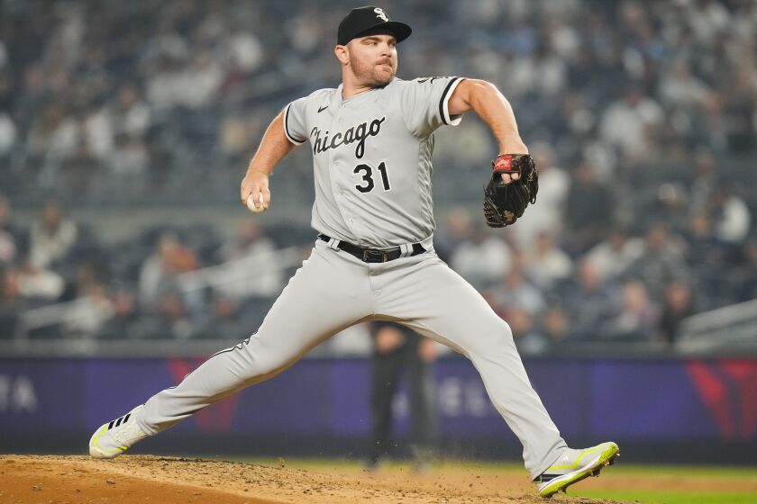 Chicago White Sox's Liam Hendriks (31) pitches during the ninth inning of a baseball game against the New York Yankees Tuesday, June 6, 2023, in New York. The White Sox won 3-2. (AP Photo/Frank Franklin II)