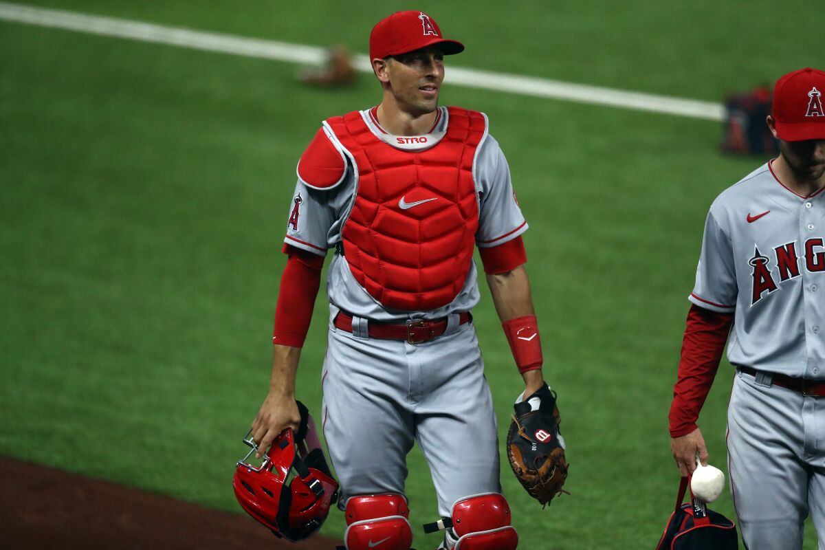 Angels catcher Jason Castro was acquired by the Padres on Sunday.