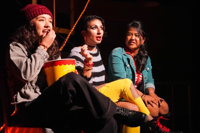 Mikaela Rae Macias (left), Farah Dinga and Kailey Agpaoa in Moxie Theatre’s “The Chronicles of Kalki.”