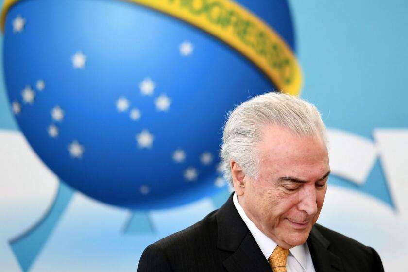 Brazilian President Michel Temer attends the launching event of a platform for the adherence to economic plans, at the Planalto Palace in Brasilia, on May 22, 2018. / AFP PHOTO / EVARISTO SAEVARISTO SA/AFP/Getty Images ** OUTS - ELSENT, FPG, CM - OUTS * NM, PH, VA if sourced by CT, LA or MoD **