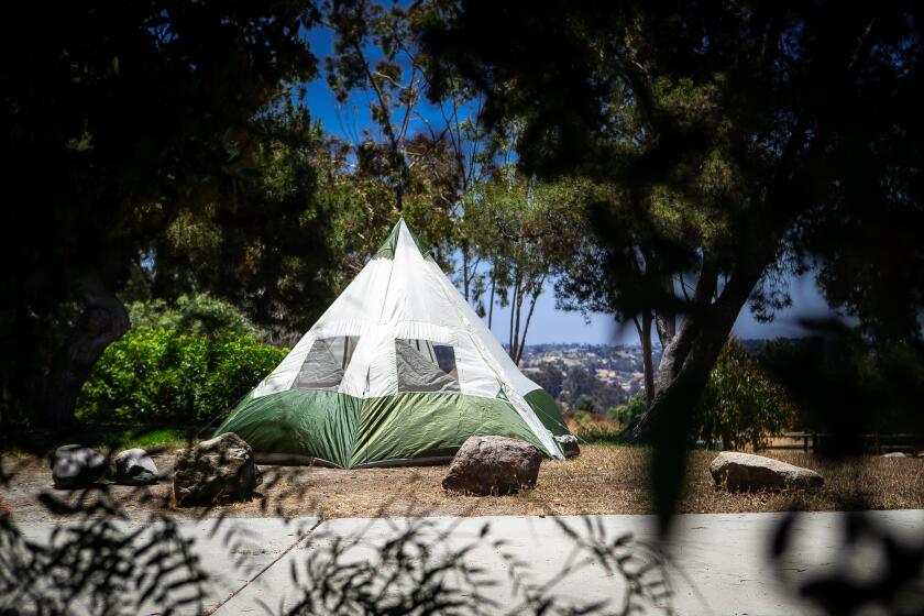 Bonita, CA - June 30: A tent at Sweetwater Summit Regional Park on Friday, June 30, 2023 in Bonita, CA. (Meg McLaughlin / The San Diego Union-Tribune)