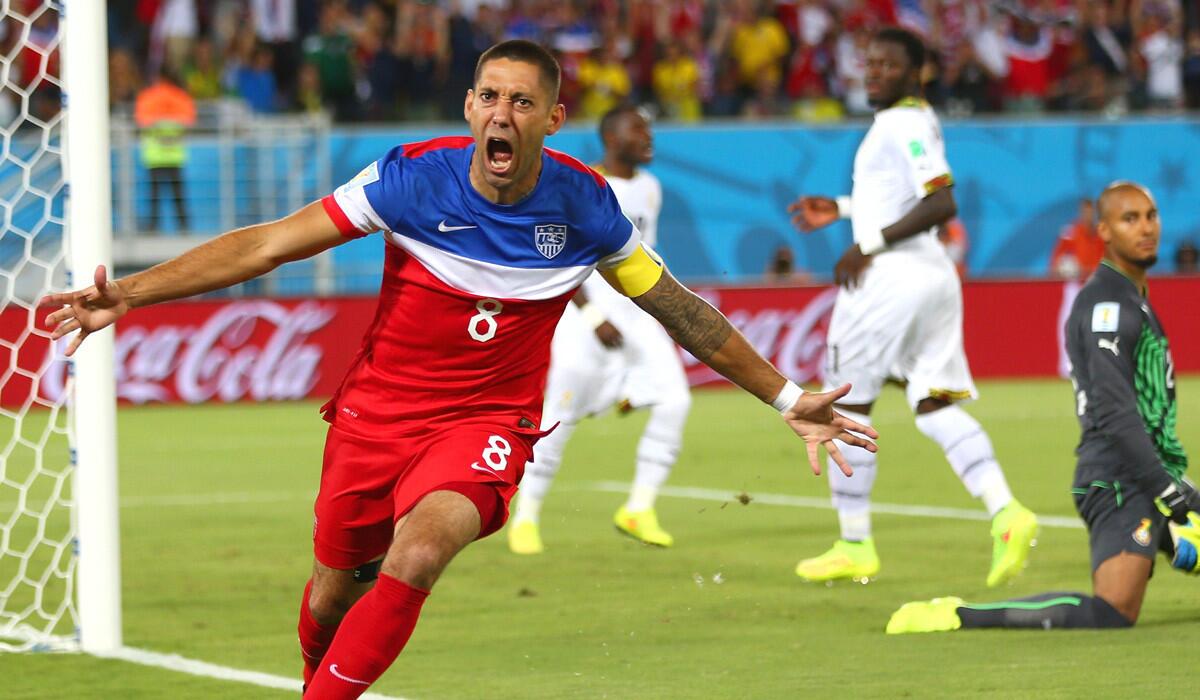 Clint Dempsey, celebrating after he scored against Ghana, could move from an attacking midfield position to forward in place of injured Jozy Altidore against Portugal in a World Cup Group G game on Sunday.