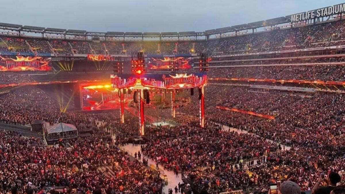 A view of MetLife Stadium in East Rutherford, N.J. during WrestleMania 35 on April 7, 2019.