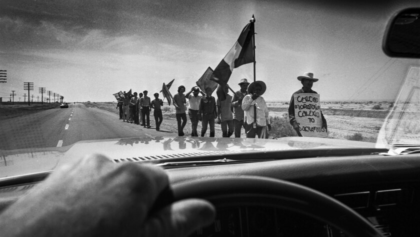 May 12, 1971: Chicanos march along a desert road near the Salton Sea during a protest march from Calexico to Sacramento.