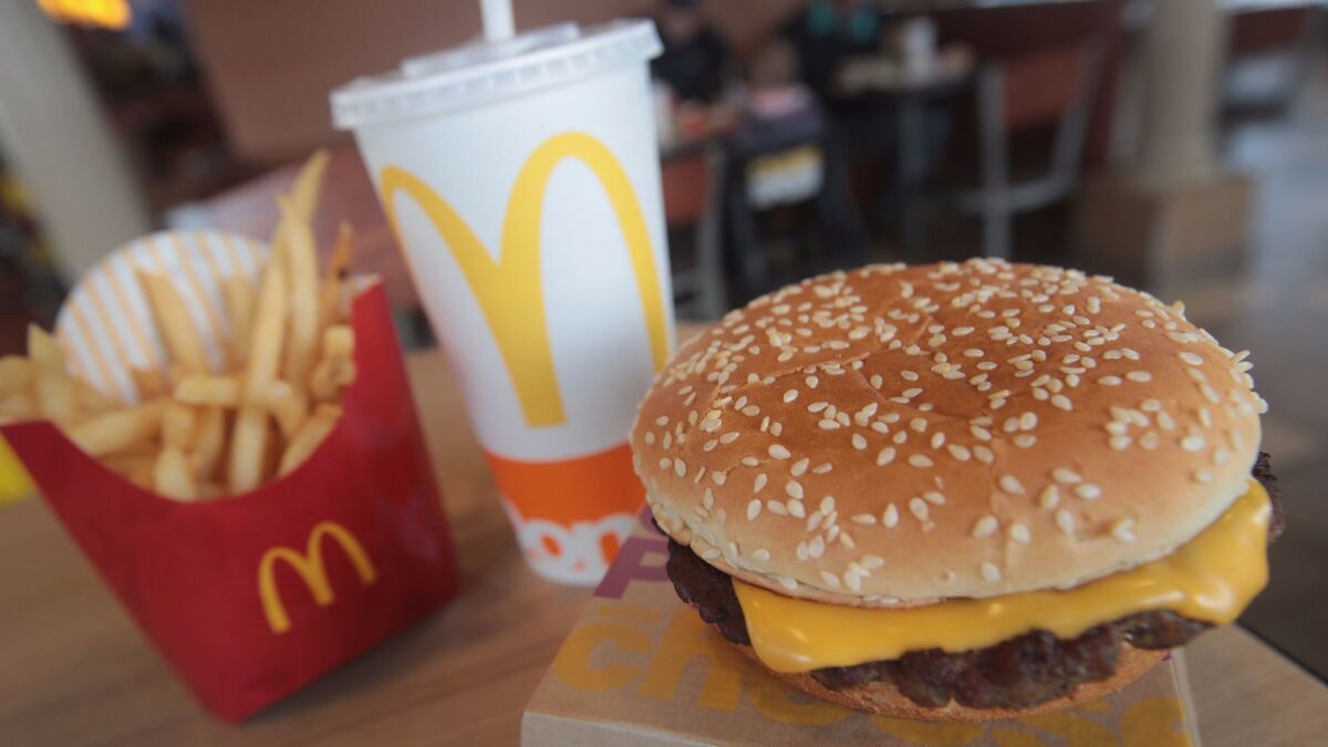 A classic McDonald's meal of a quarter-pound hamburger, large fries and soft drink. It's a combination that activists want to take off the fundraising menu for schools.
