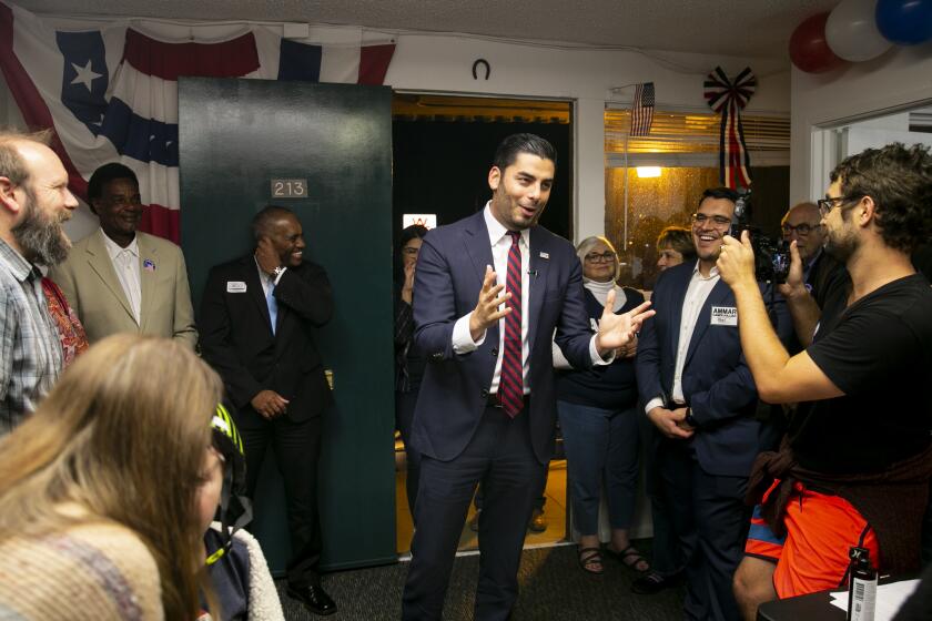 Ammar Campa-Najjar, a candidate for Congress in California's 50th Congressional District, celebrates election results at his campaign office on March 3, 2020 in El Cajon, California.
