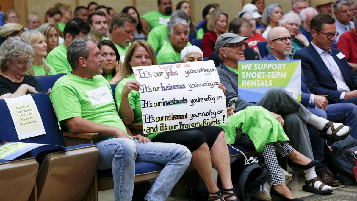 During a July San Diego City Council hearing on short-term rentals, supporters on both sides of the issue showed up to voice their opinions on how such rentals should be regulated.