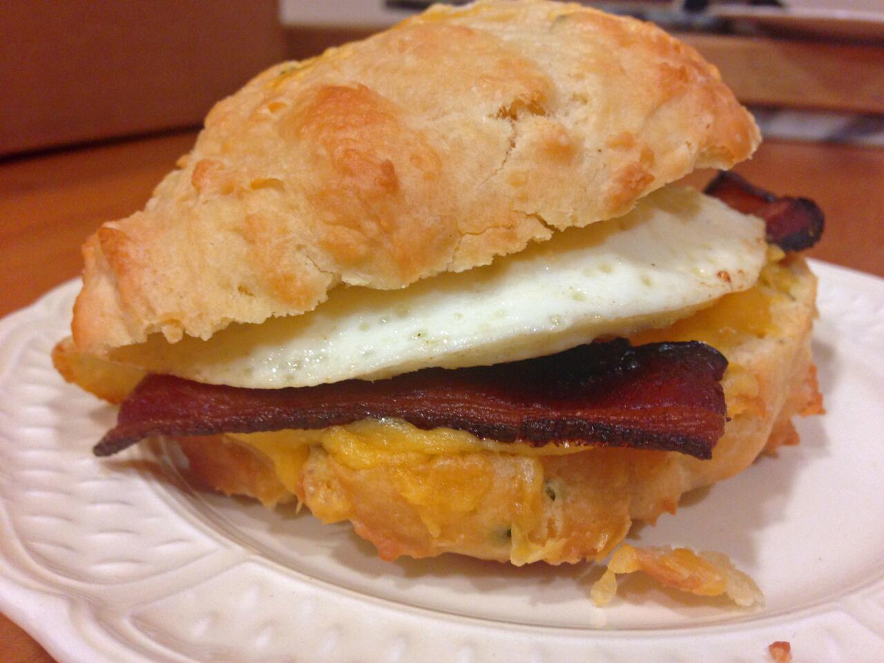 The "McFong" breakfast sandwich from Semi Sweet bakery in downtown comes on a cheddar and chive biscuit with bacon, cheese and a medium fried egg.