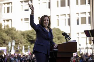 OAKLAND, CALIF. -- SUNDAY, JANUARY 27, 2019: Senator Kamala Harris arrives on stage to launch her presidential bid at a rally in her hometown of Oakland, Calif., on Jan. 27, 2019. (Marcus Yam / Los Angeles Times)