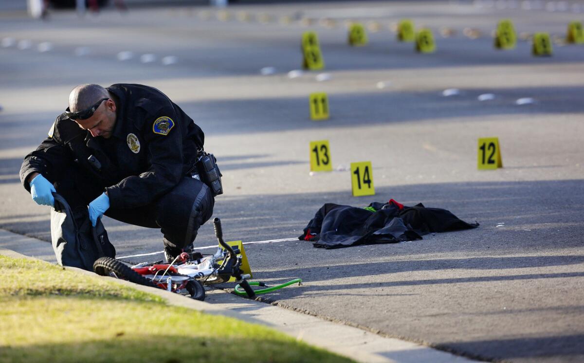 Authorities on Thursday investigate the site of where a Foothill Transit bus struck and killed a bicyclist on White Avenue, between Orange Grove and Holt avenues.