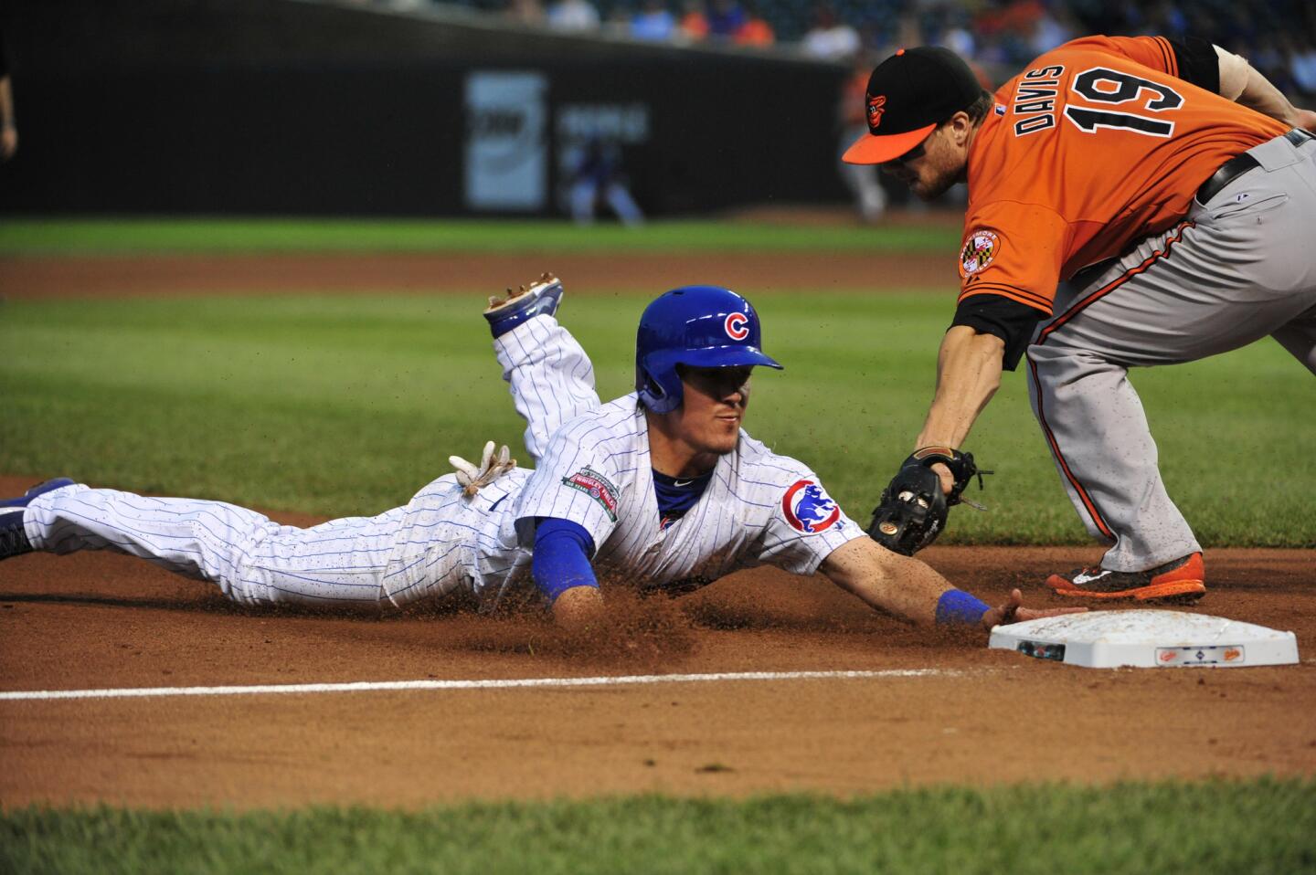 Chris Valaika is tagged out during the eighth inning.