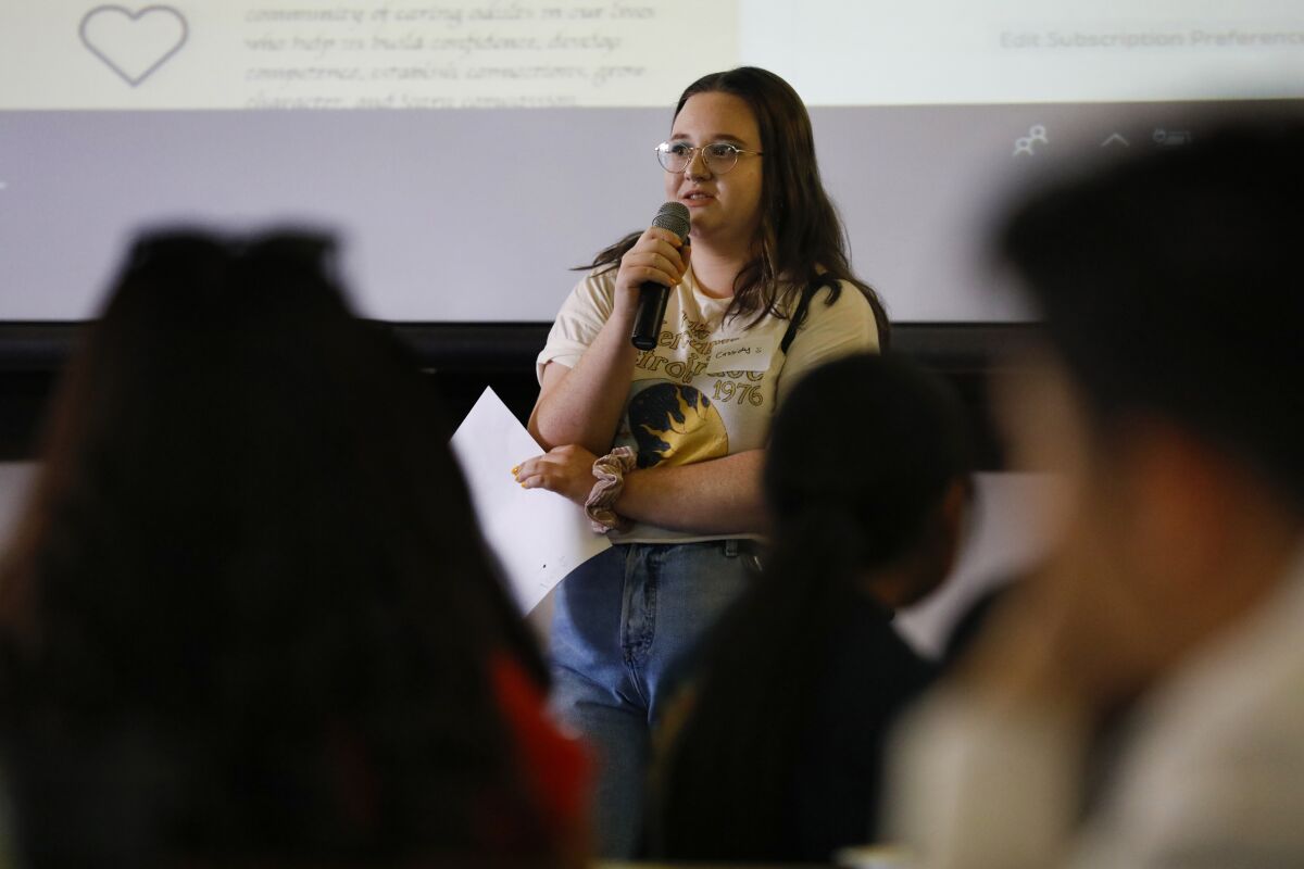 Cassidy Jacquez, 20, a third-year Cal State San Marcos student who spoke about the need for better transportation, was among 70 local leaders and youth at a conference to develop the county's first "youth master plan."
