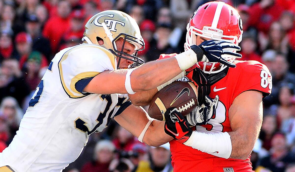 Linebacker Tyler Marcordes (35) and Georgia Tech defeated Jeb Blazevich and Georgia, 30-24 in overtime, on Saturday, when the ACC went 4-0 against the SEC East. Now the Yellow Jackets play unbeaten Florida State for the conference title.