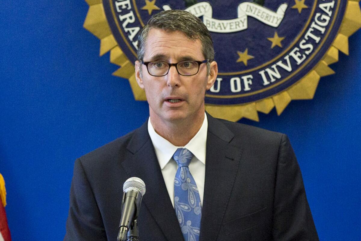 FBI agent Paul Delacourt at a news conference in Los Angeles in 2018.