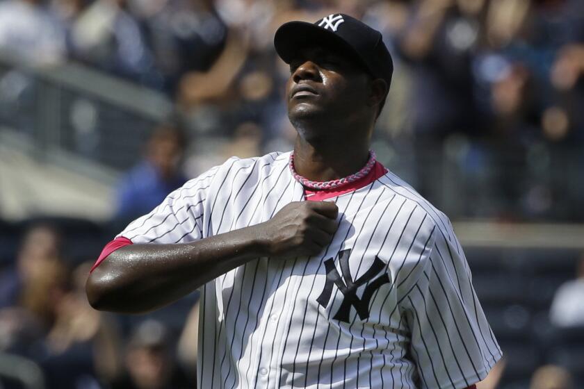 New York Yankees starter Michael Pineda gestures during the seventh inning of a 6-2 win over the Baltimore Orioles on Sunday.