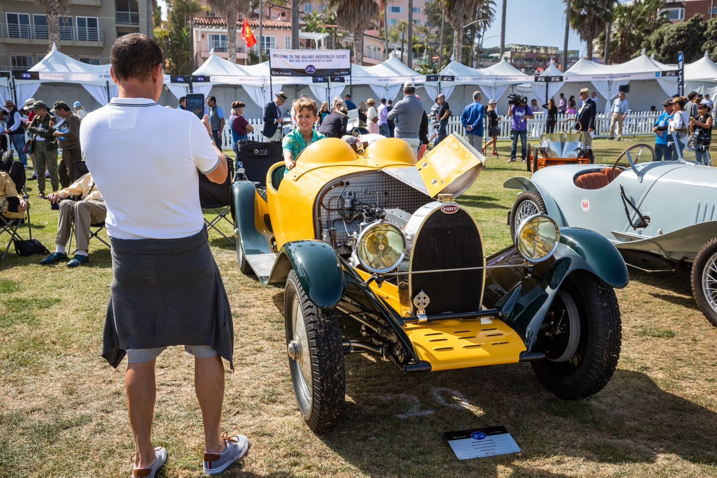 Mark and Ethan Testa check out Mike Cleary's 1926 Bugatti Type 38.