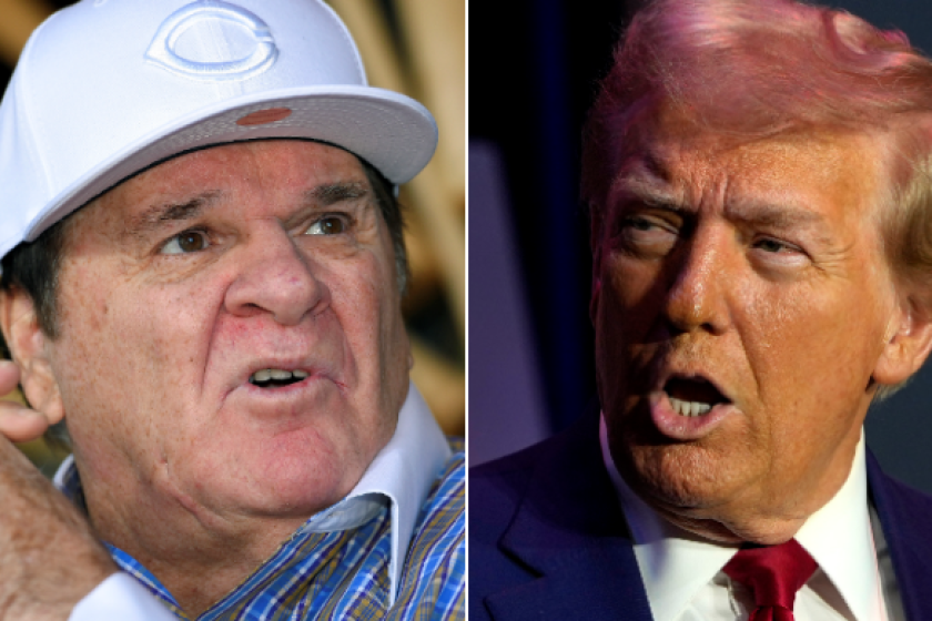 Donald Trump, right, says the late Pete Rose belongs in baseball's Hall of Fame, despite the legendary player's lifetime ban