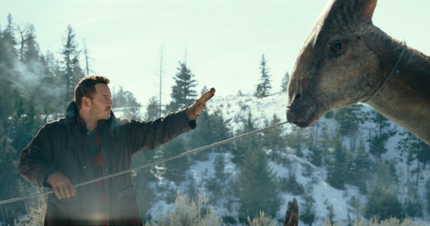 Chris Pratt in a scene from "Jurassic World Dominion".