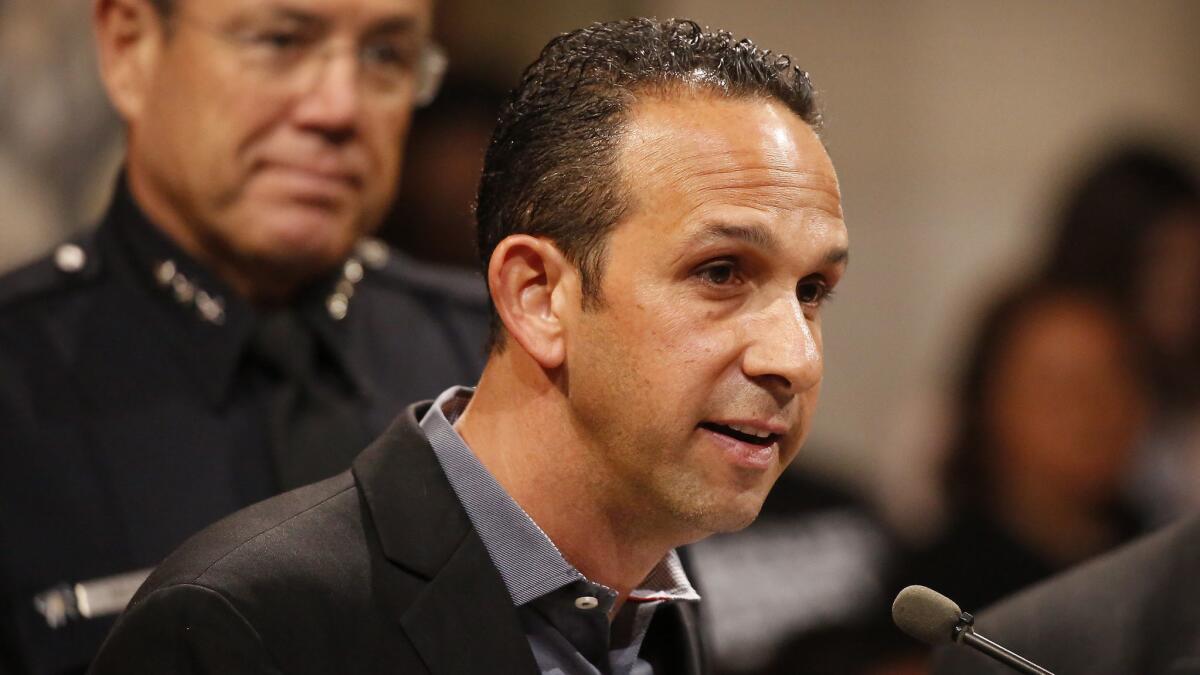 Los Angeles City Councilman Mitchell Englander speaks during a council meeting at City Hall in April.
