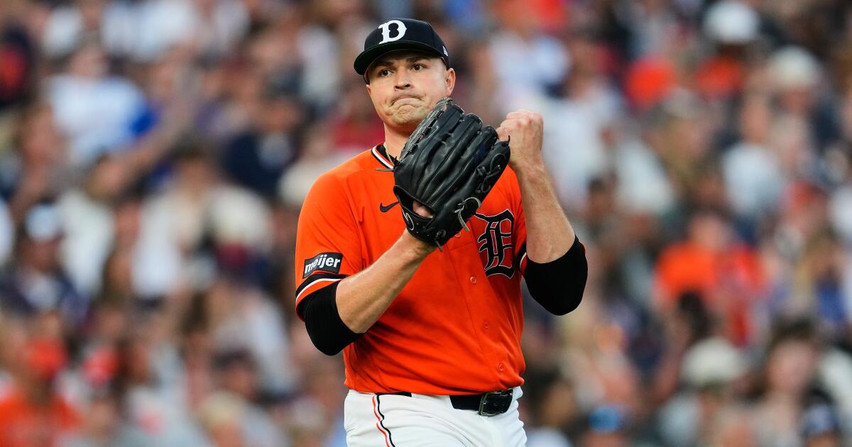 Photo: Los Angeles Times Detroit Tigers pitcher Tarik Skubal reacts to the final out against the Kansas City