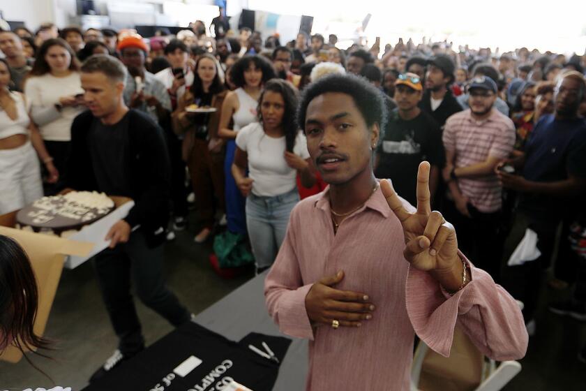 COMPTON, CALIF. - MAY 24, 2019. R&B guitarist Steve Lacy arrives for a record release party of his first solo LP at the Compton Municipal Airport on Friday, May 24, 2019. Lacy has worked with top artists, including Kendrick Lamar, Solange and Vampire Weekend. (:uis Sinco/Los Angeles Times)