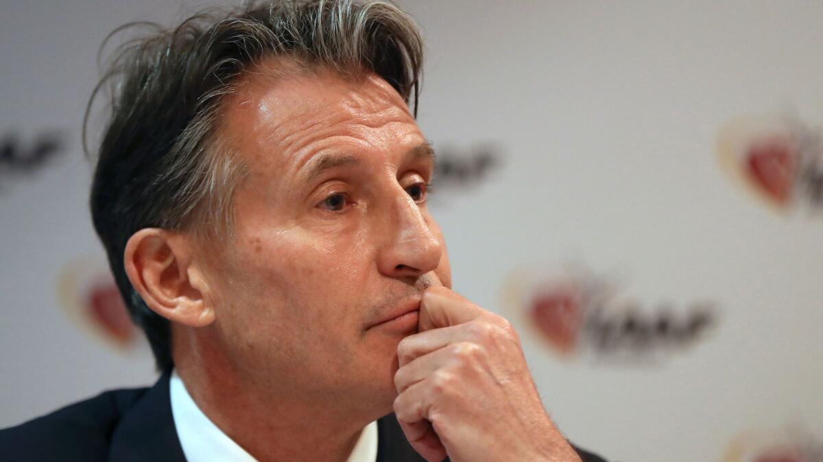 IAAF President Sebastian Coe looks on during a Feb. 6 news conference in Monaco.